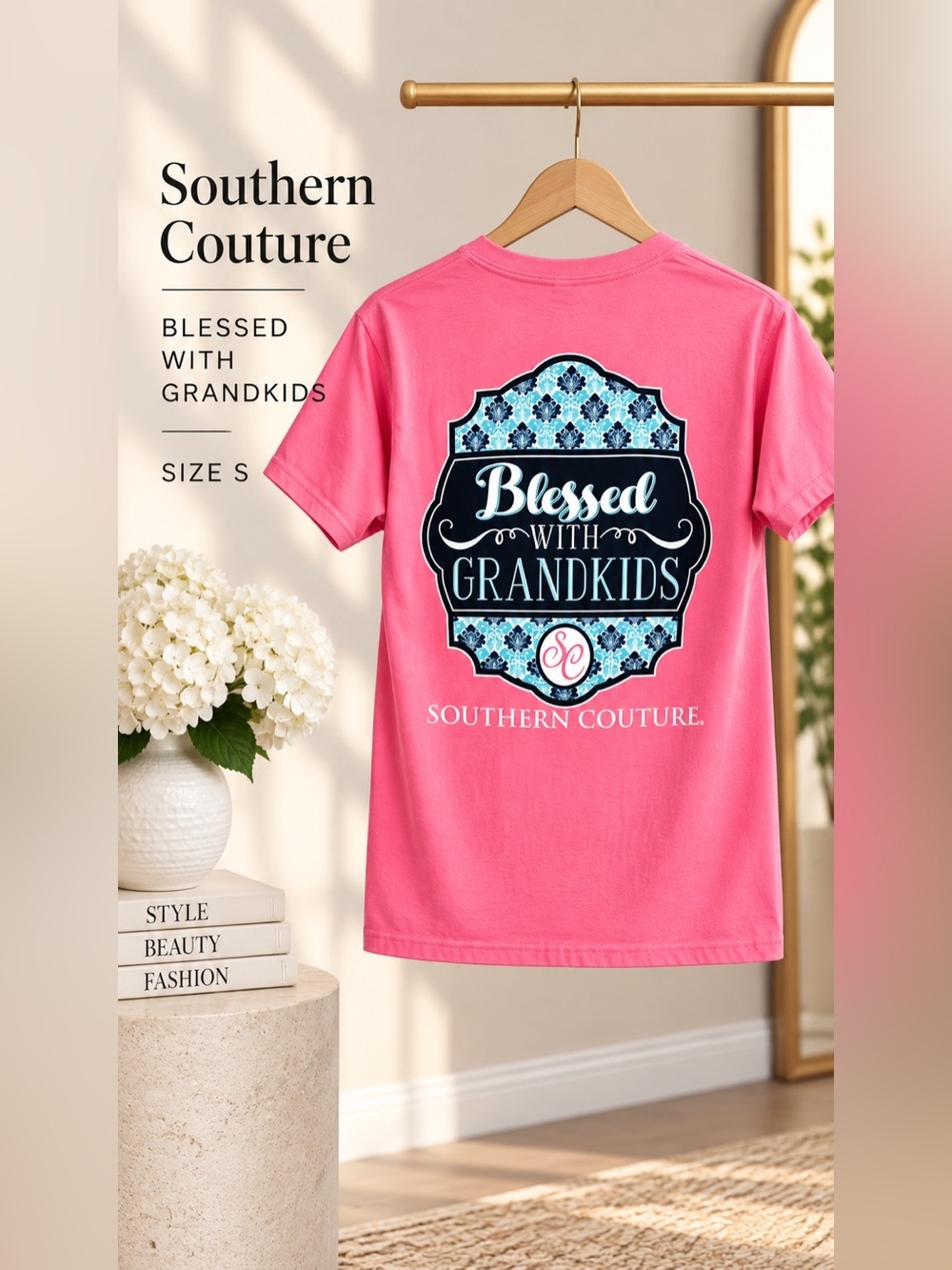 Southern Couture Blessed With Grandkids Pink Graphic T-Shirt Size S